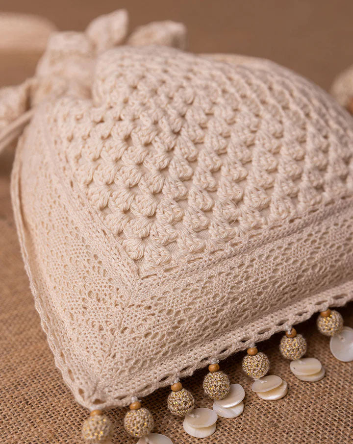 Starlight drawstring crochet potli, handmade eco-friendly bag by The Mango House Trust