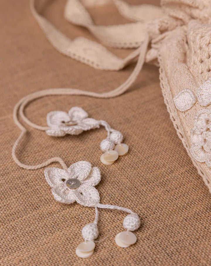 Dazzle drawstring crochet potli, handmade eco-friendly bag by The Mango House Trust