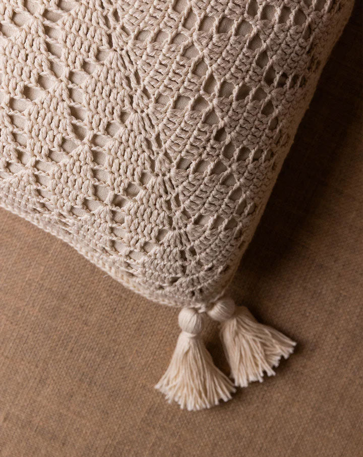 Spirit crochet cushion cover, handmade artisan home decor by The Mango House Trust
