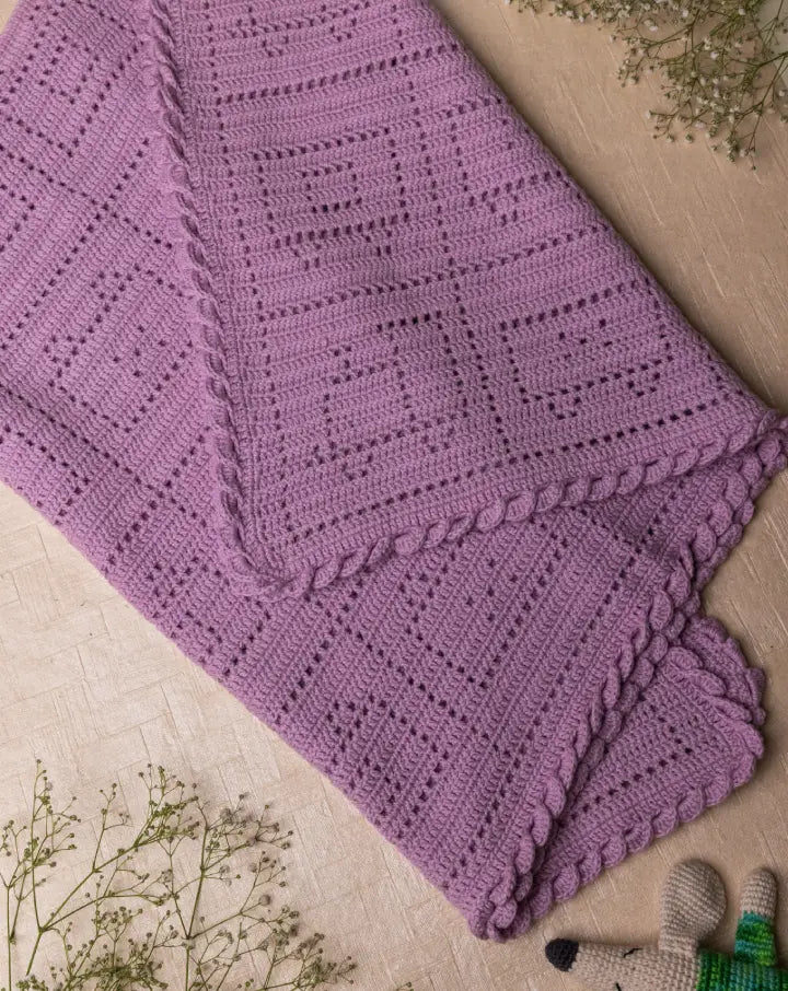 Train Motif Blanket with Braided Border