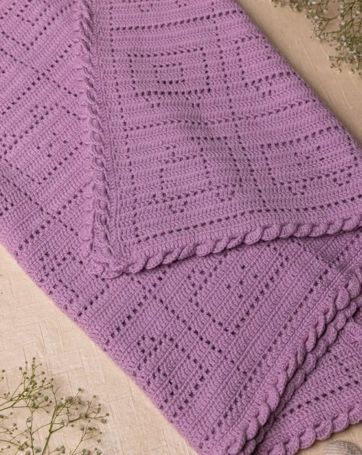 Train Motif Blanket with Braided Border