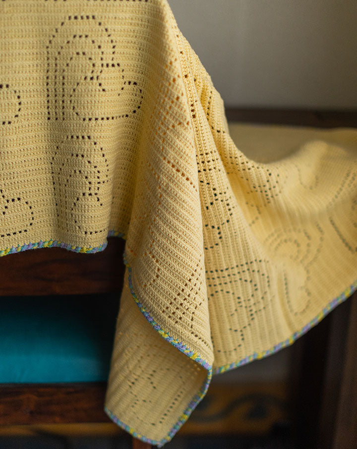 Lemon rainbow crochet kids blanket, handmade soft baby blanket by The Mango House Trust