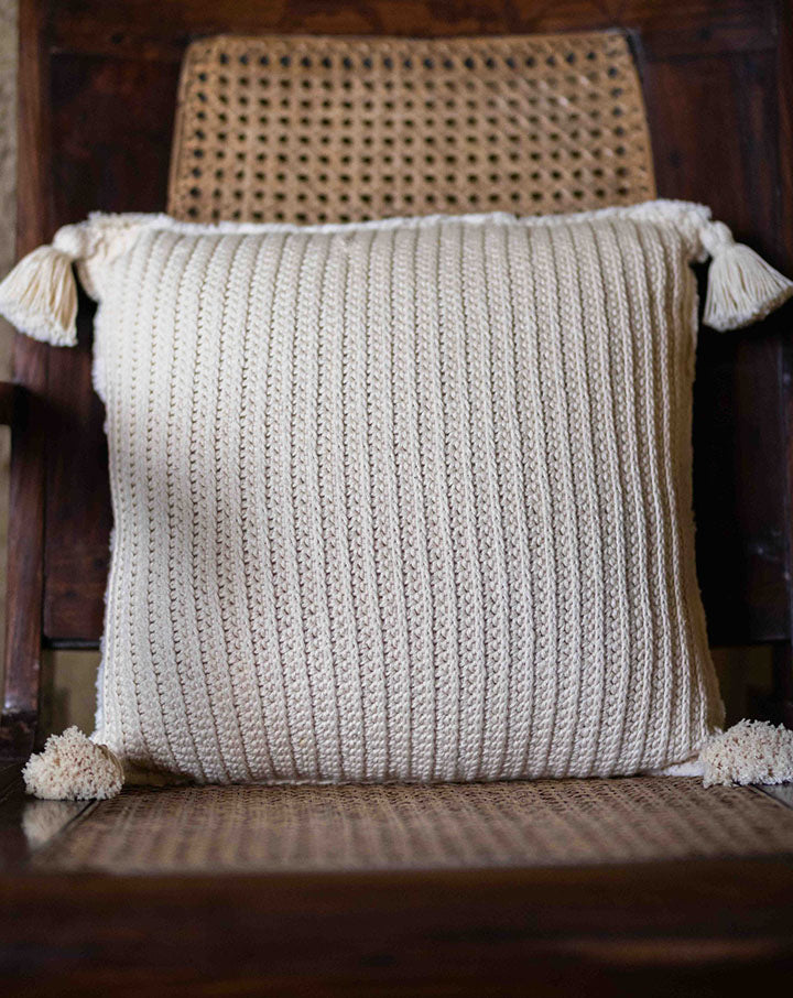 Elm crochet cushion cover, handcrafted sustainable home decor by The Mango House Trust
