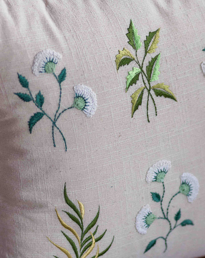 Evergreen crochet cushion cover, handcrafted sustainable home decor by The Mango House Trust