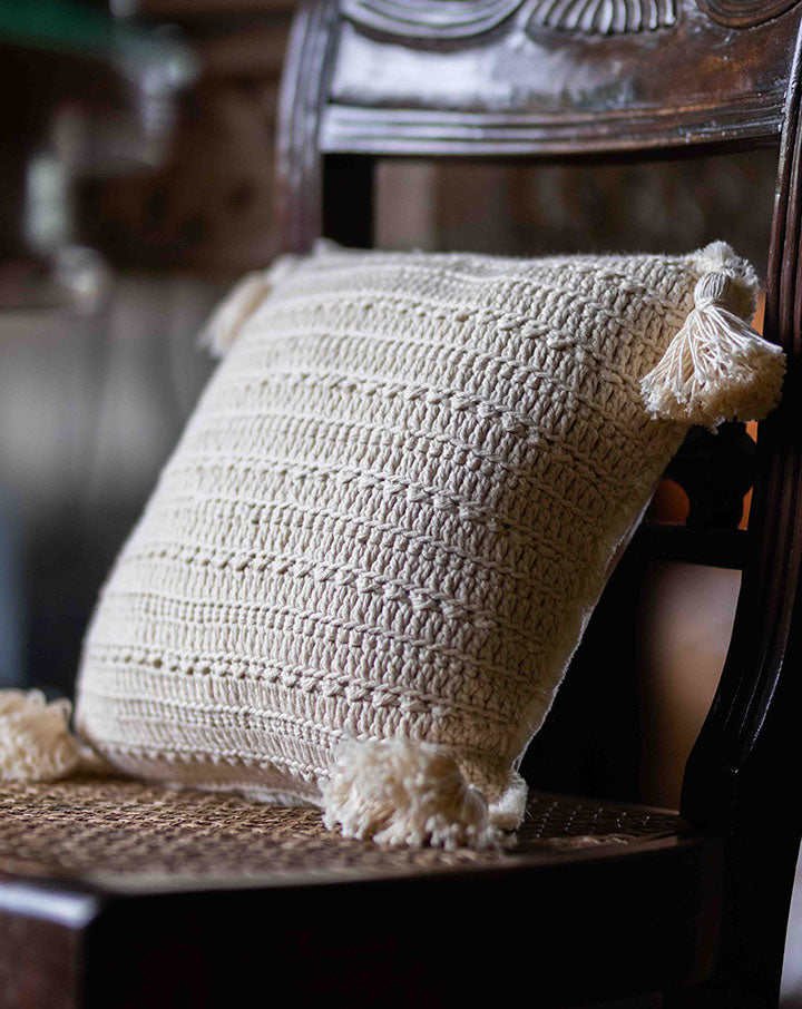 Flow crochet cushion cover, handmade sustainable home decor by The Mango House Trust