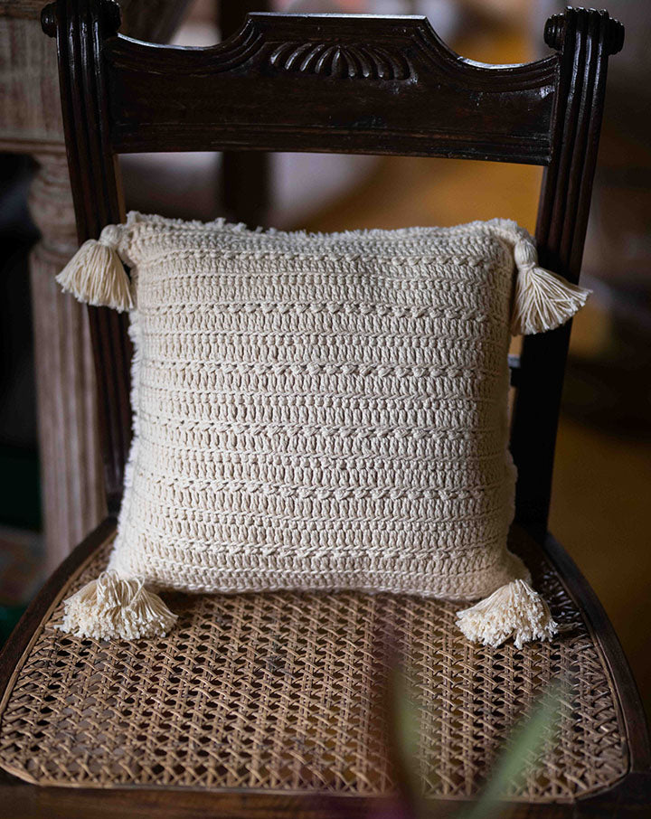 Flow crochet cushion cover, handmade sustainable home decor by The Mango House Trust