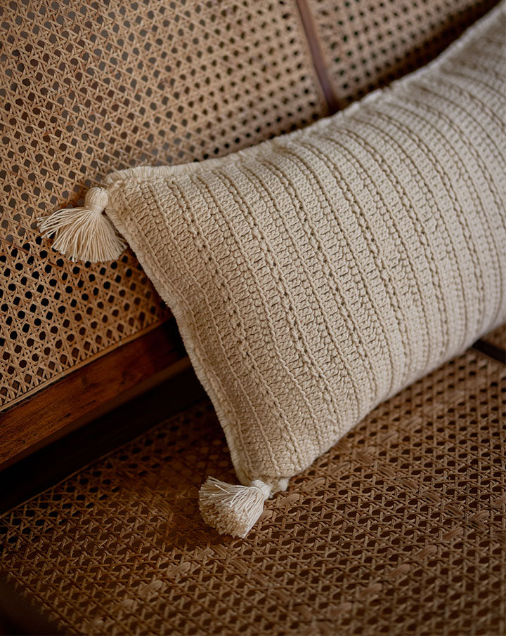 Flow crochet lumbar cushion cover, handcrafted cozy decor by The Mango House Trust