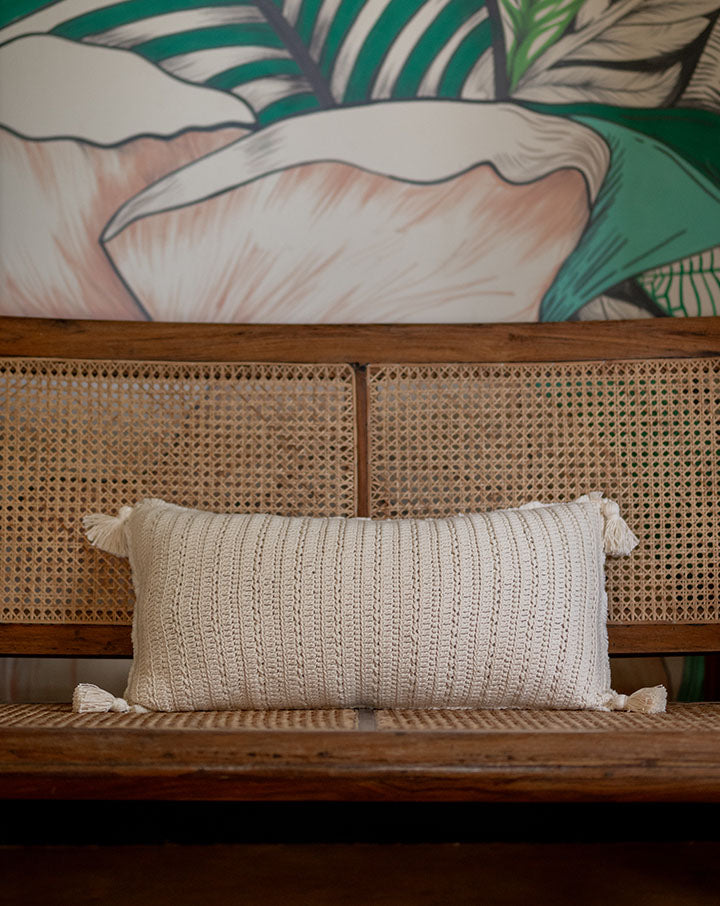 Flow crochet lumbar cushion cover, handcrafted cozy decor by The Mango House Trust