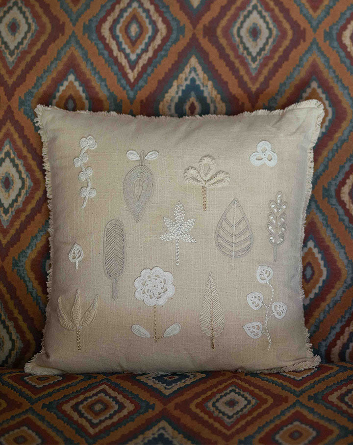 Forest crochet cushion cover, handcrafted earthy home decor by The Mango House Trust