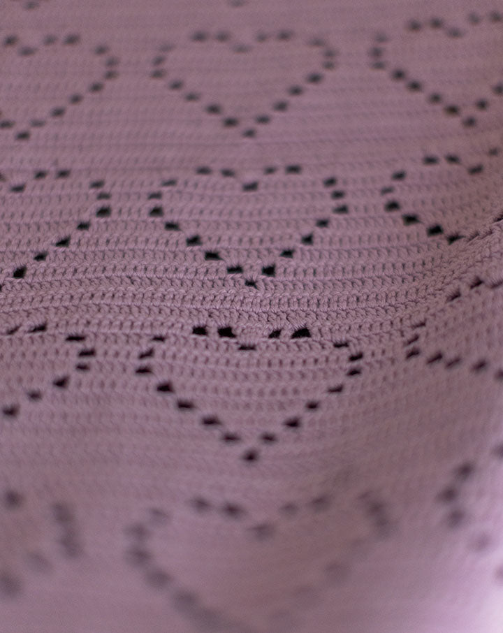 Lilac heart crochet kids blanket, handmade soft baby blanket by The Mango House Trust
