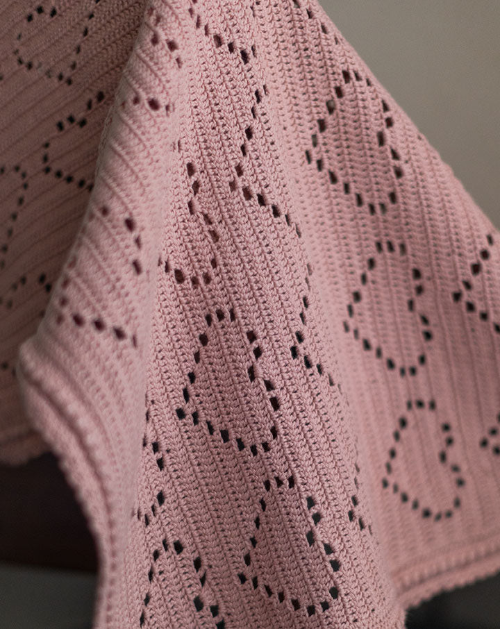 Salmon heart crochet kids blanket, handmade soft baby blanket by The Mango House Trust
