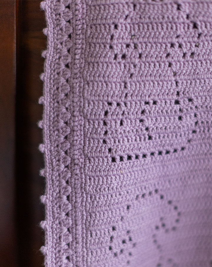 Lilac puppy crochet kids blanket, handmade soft baby blanket by The Mango House Trust