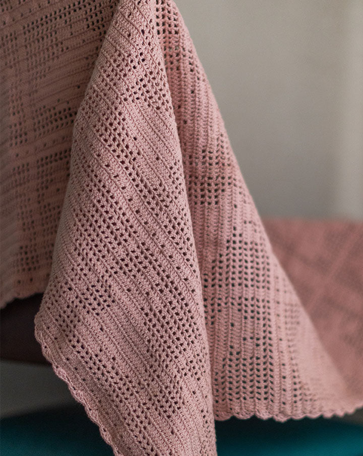 Soft salmon crochet rabbit kids blanket, handmade baby blanket by The Mango House Trust