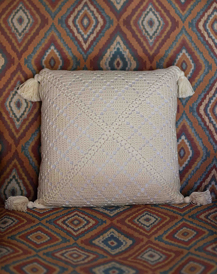 Rain crochet cushion cover, handmade nature-inspired home decor by The Mango House Trust