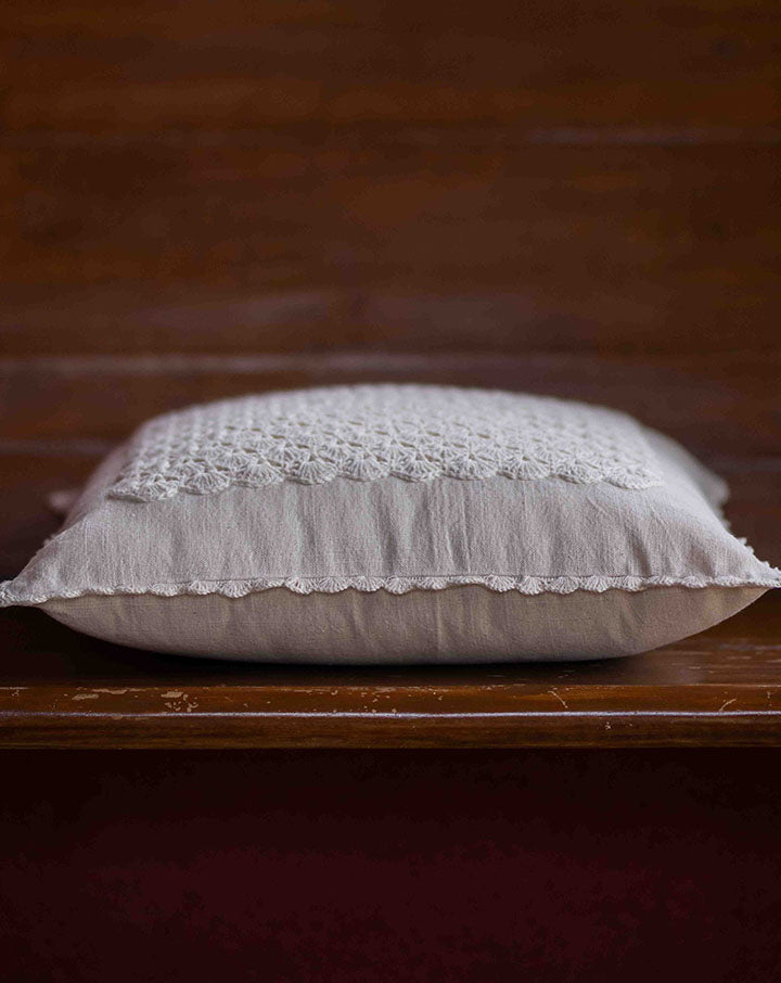 Sea shells crochet cushion cover, handmade coastal decor by Mango House