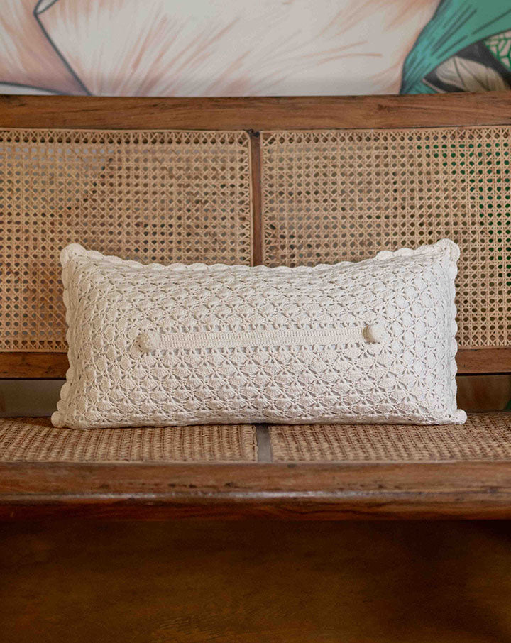 Sea shells lumbar crochet cushion cover, handcrafted coastal decor by The Mango House Trust