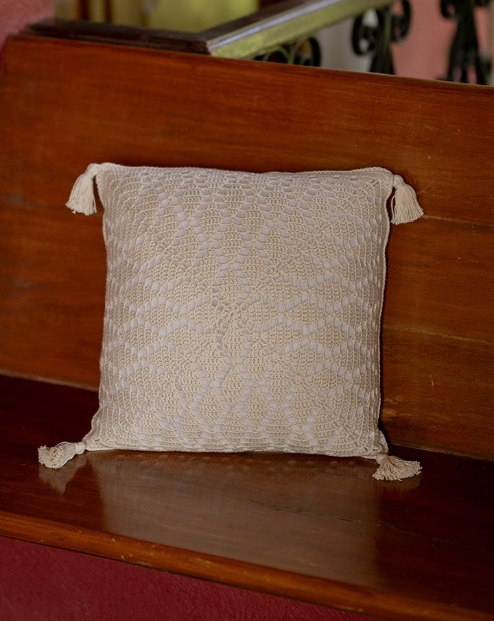 Spirit crochet cushion cover, handmade artisan home decor by The Mango House Trust