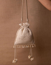 Starlight drawstring crochet potli, handmade eco-friendly bag by The Mango House Trust