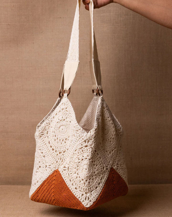 Autumn crochet bucket bag, handmade eco-friendly handbag by The Mango House Trust 