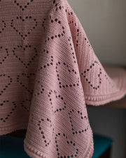 Salmon heart crochet kids blanket, handmade soft baby blanket by The Mango House Trust