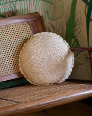 Moonshine crochet cushion cover with scallop design, handmade by Mango House artisans